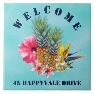 Tropical Pineapple Welcome House Address Ceramic Tile