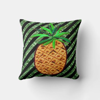 Tropical Pineapple With Black &green Stripes Throw Pillow by Rebecca_Reeder at Zazzle