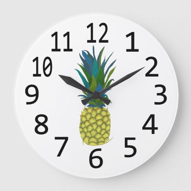 Tropical Pineapple with Blue and Green Leaves Large Clock (Front)