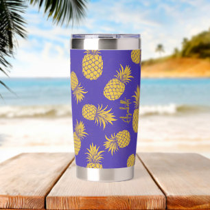 Tropical Pineapple with Name – Watercolor Style Insulated Tumbler