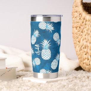 Tropical Pineapple with Name – Watercolor Style Insulated Tumbler