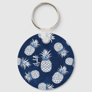 Tropical Pineapple with Name – Watercolor Style Keychain