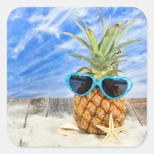 tropical pineapple with sunglasses square sticker