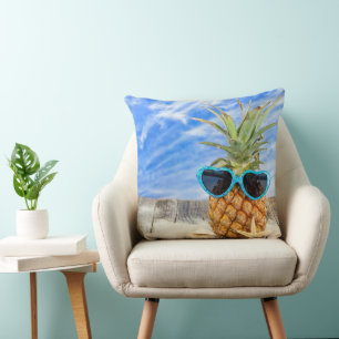 tropical pineapple with sunglasses throw pillow