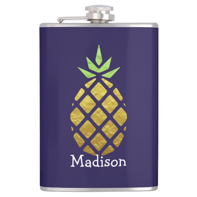 Tropical Pineapple With Your Name Flask (Front)