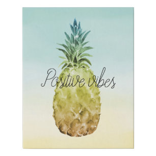 Tropical Pineapple Yellow Aqua Mint Ombre Faux Canvas Print