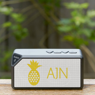 Tropical Pineapple Yellow Geometric Monogrammed Bluetooth Speaker