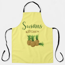 Tropical Pineapple Yellow Kitchen Apron Custom
