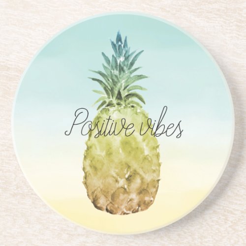 Tropical Pineapple Yellow Mint Ombre Coaster