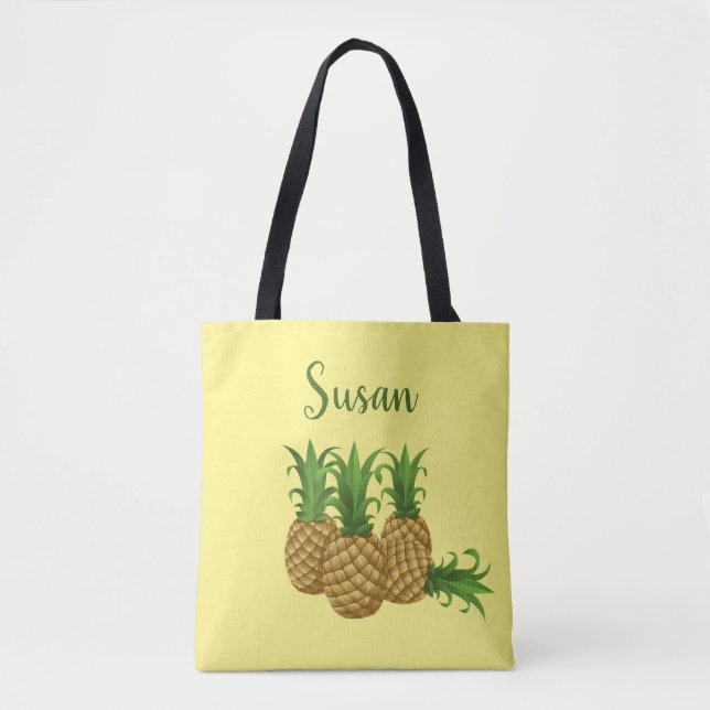 Tropical Pineapple Yellow Tote Bag Personalized (Front)