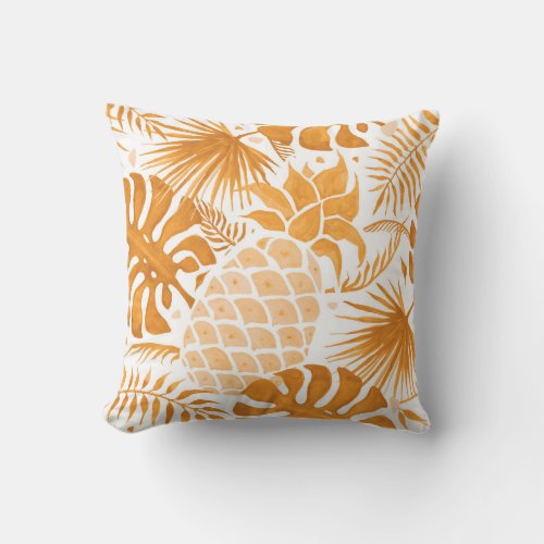 Tropical pineapple yellow white botanical throw pillow