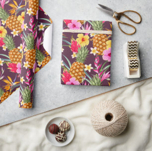 Tropical Pineapples And Flower  Wrapping Paper