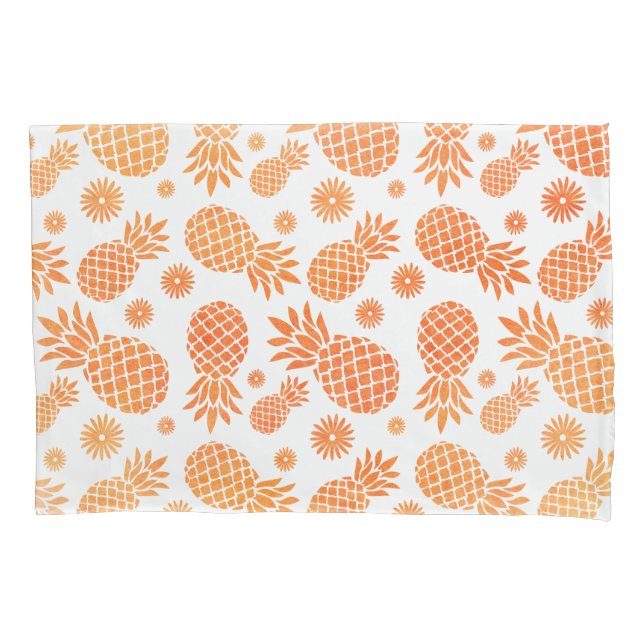 Tropical pineapples and flowers orange white art pillow case (Front)