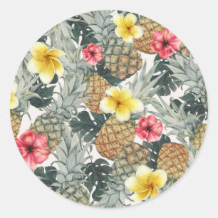 Tropical Pineapples Floral Leaves Exotic Party Classic Round Sticker