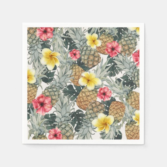 Tropical Pineapples Floral  Leaves Exotic Party Napkins (Front)