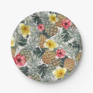 Tropical Pineapples Floral  Leaves Exotic Party Paper Plates