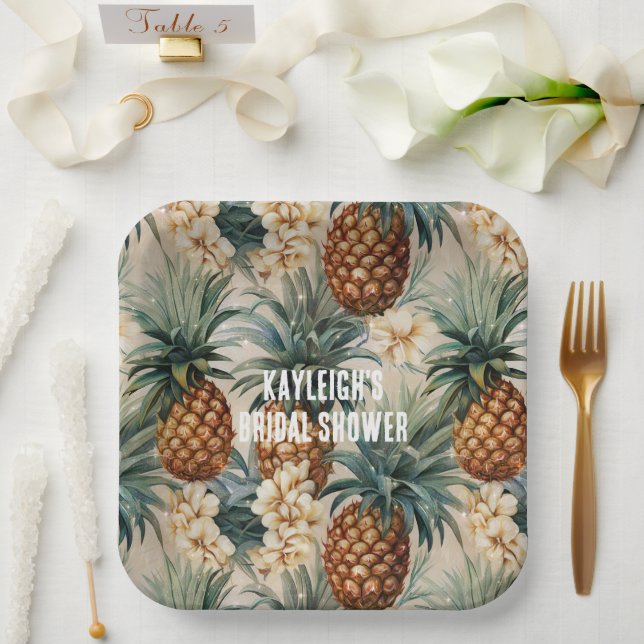 Tropical Pineapples Floral Paper Plates (Wedding)