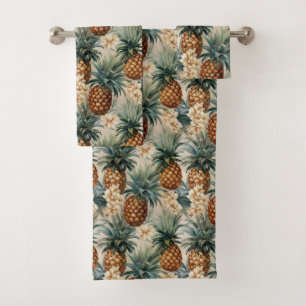 Tropical Pineapples Floral Wedding Bath Towel Set