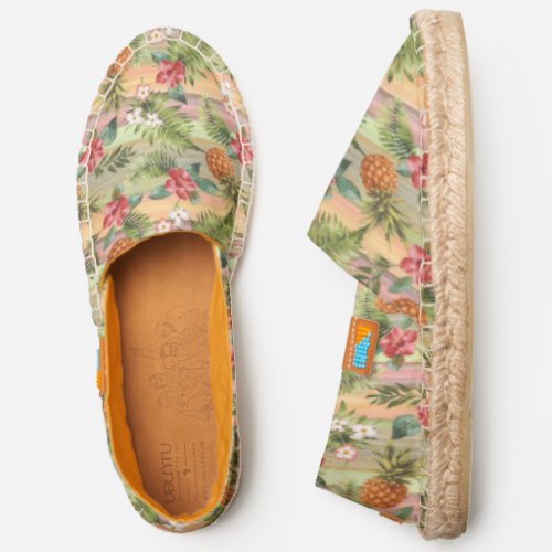 Tropical Pineapples Fruit Floral Watercolor Art Espadrilles