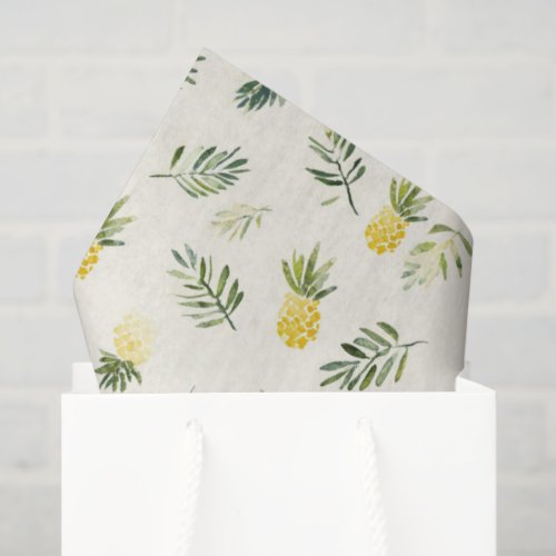 Tropical Pineapples Green Leaves Birthday Tissue Paper