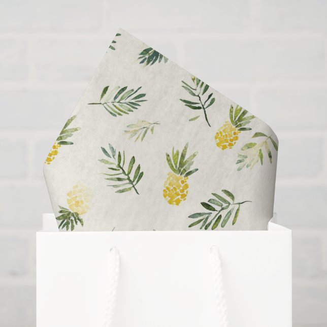 Tropical Pineapples Green Leaves Birthday Tissue Paper (Gift Bag)