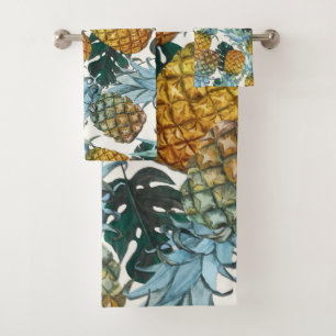 Tropical Pineapples & Leaves Exotic Island Bath Towel Set