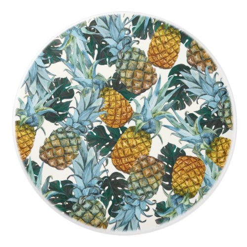 Tropical Pineapples  Leaves Exotic Island Jungle Ceramic Knob