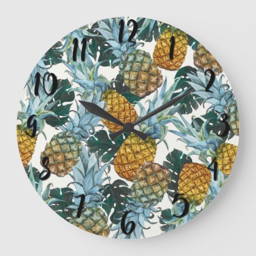 Tropical Pineapples  Leaves Exotic Island Large Clock
