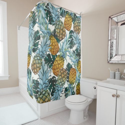 Tropical Pineapples  Leaves Exotic Island Shower Curtain