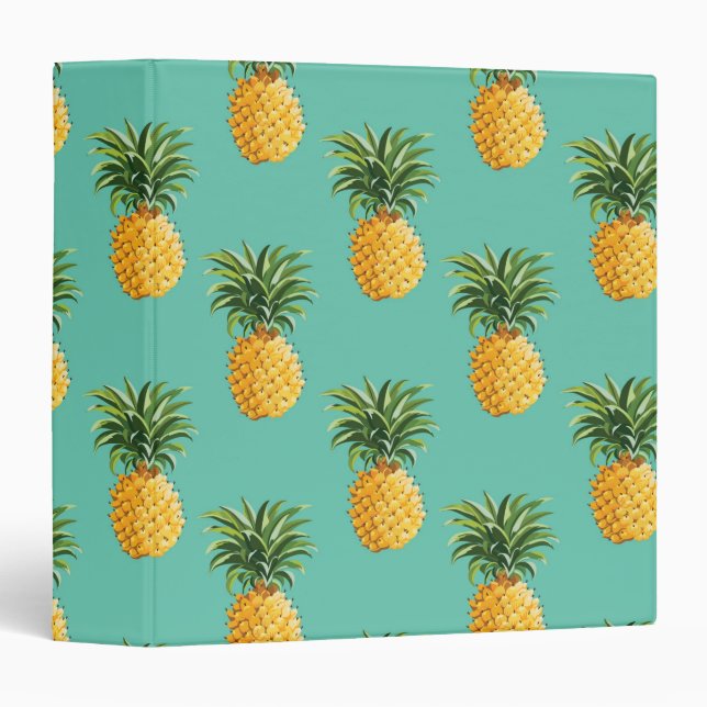 Tropical Pineapples On Teal 3 Ring Binder (Front/Spine)