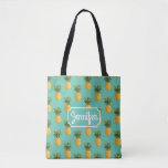Tropical Pineapples On Teal | Add Your Name Tote Bag