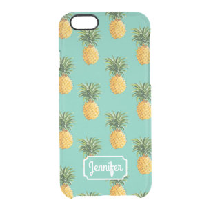 Tropical Pineapples On Teal   Add Your Name Clear iPhone 6/6S Case