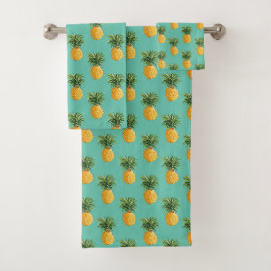 Tropical Pineapples On Teal Bath Towel Set