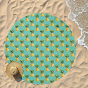 Tropical Pineapples On Teal Beach Towel