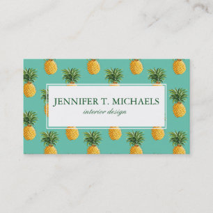 Tropical Pineapples On Teal Business Card
