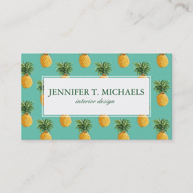 Tropical Pineapples On Teal Business Card (Front)