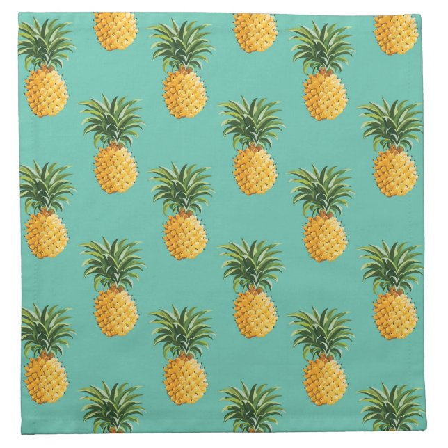 Tropical Pineapples On Teal Cloth Napkin (Front)