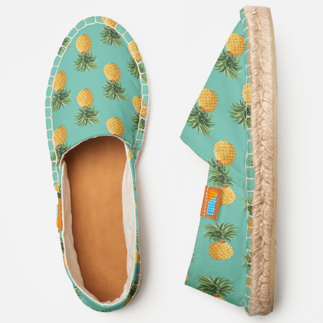 Tropical Pineapples On Teal Espadrilles (Side)