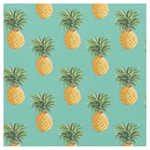 Tropical Pineapples On Teal Fabric