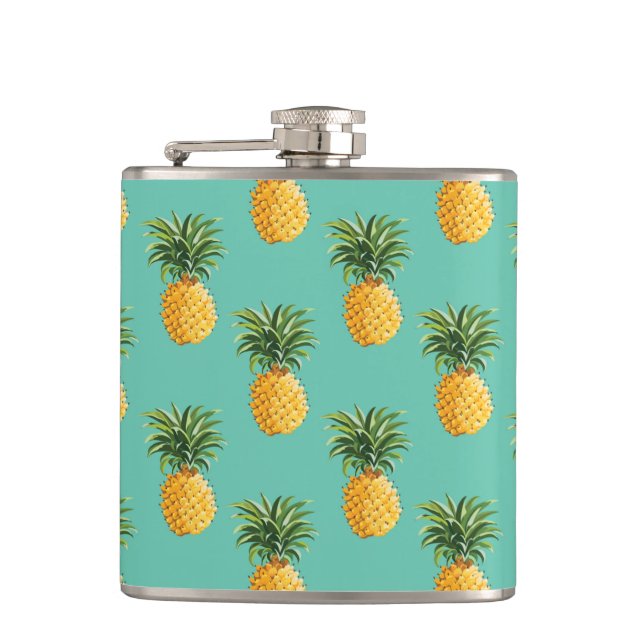 Tropical Pineapples On Teal Flask (Front)