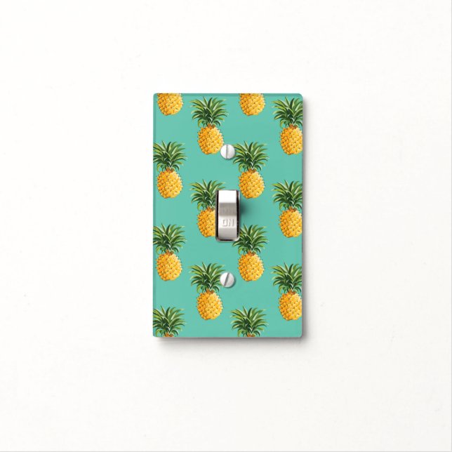 Tropical Pineapples On Teal Light Switch Cover (In Situ)