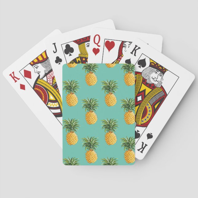Tropical Pineapples On Teal Poker Cards (Back)