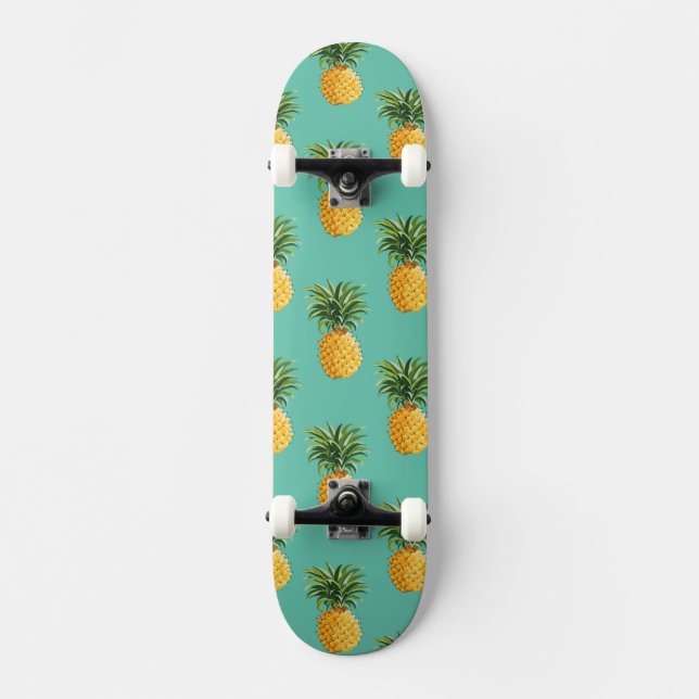 Tropical Pineapples On Teal Skateboard (Front)