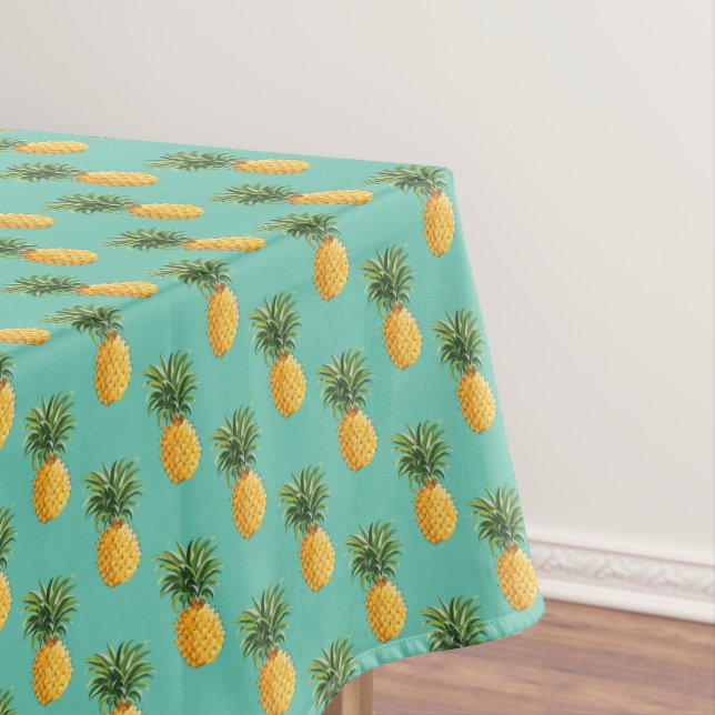 Tropical Pineapples On Teal Tablecloth (In Situ)
