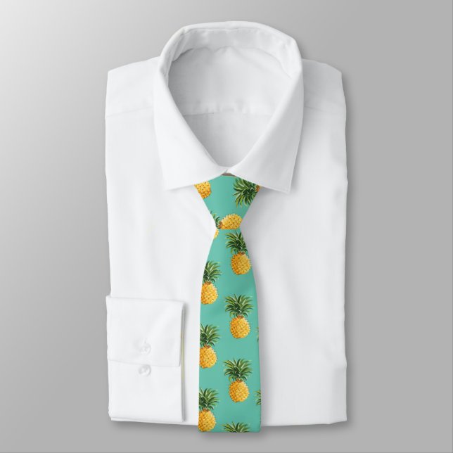 Tropical Pineapples On Teal Tie (Shirt)