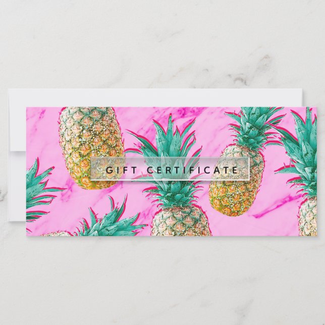 Tropical Pineapples & Pink Marble Gift Certificate (Front)
