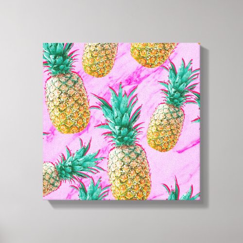 Tropical Pineapples  Pink Marble Modern Colorful Canvas Print