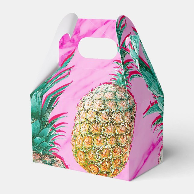 Tropical Pineapples & Pink Marble Modern Colorful Favor Boxes (Front Side)