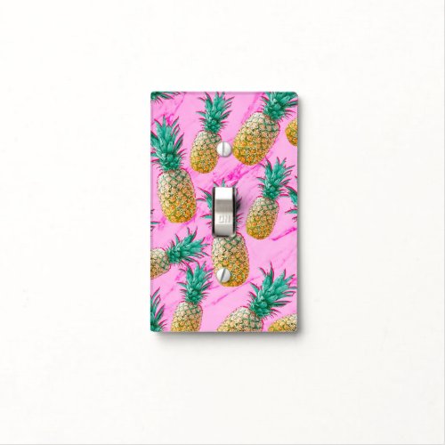 Tropical Pineapples  Pink Marble Modern Colorful Light Switch Cover