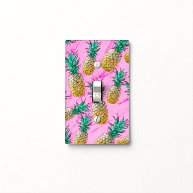Tropical Pineapples & Pink Marble Modern Colorful Light Switch Cover (In Situ)